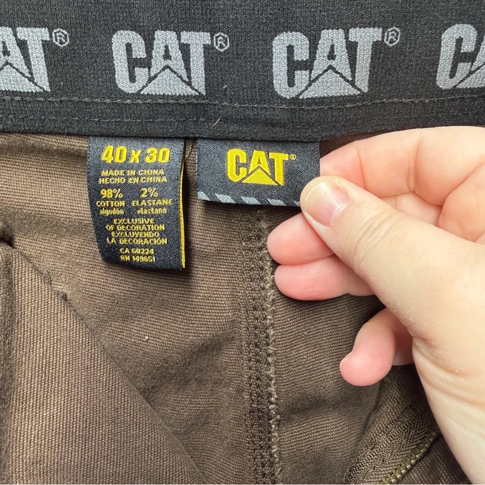CAT Caterpillar Men's Work Pants 40x30 Brown Canvas Utility Cargo - Picture 3 of 7